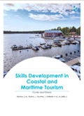Skills Development in Coastal and Maritime Tourism -julkaisun kansikuva. Kannessa Merikarvian pienvenesatama. Kolmessa ensimmäisessä julkaisussa on kansikuvat näkyvillä.