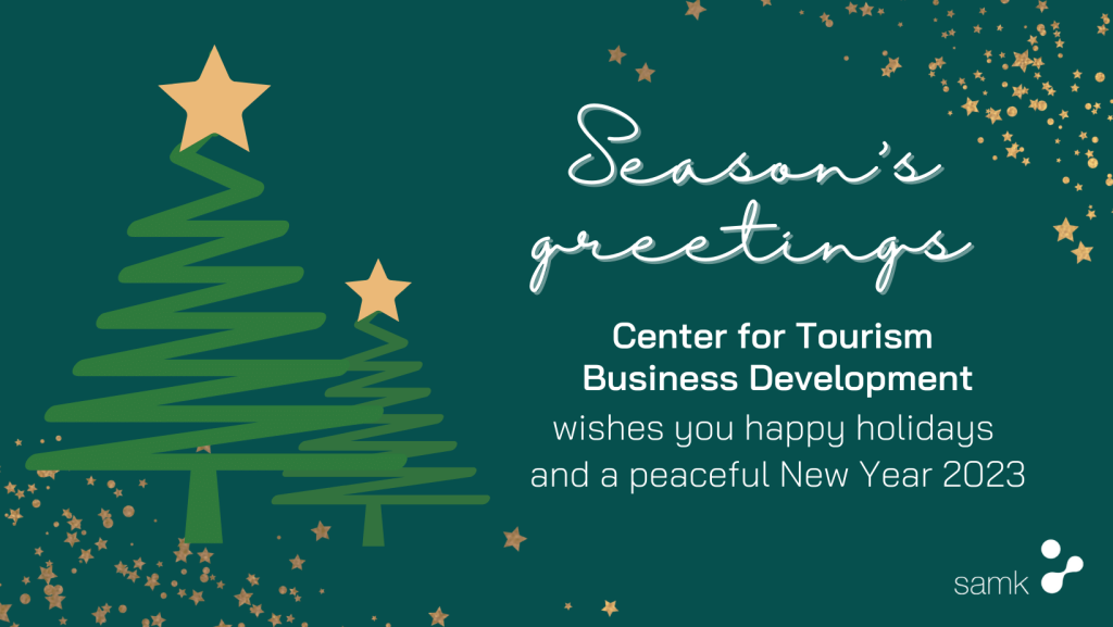 Tourism Business Development Center's Season's Greetings. Christmas trees with text on the side.