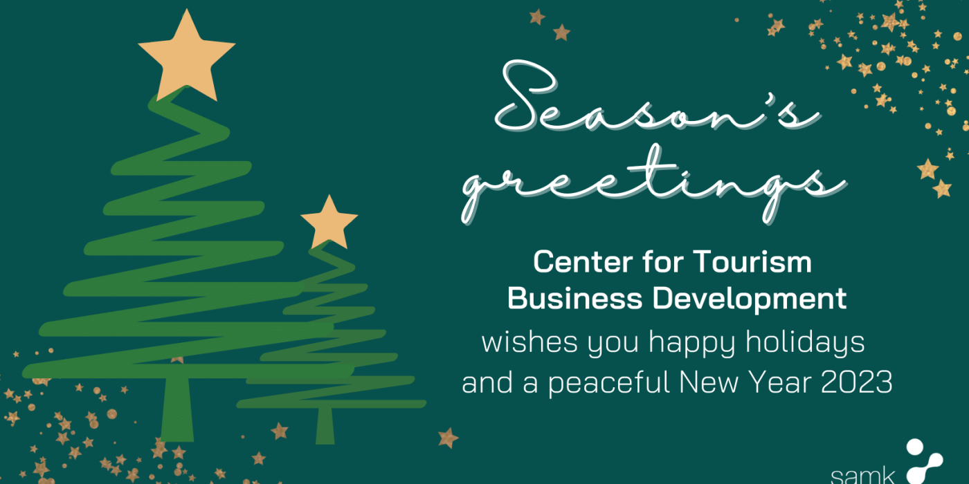 Tourism Business Development Center's Season's Greetings. Christmas trees with text on the side.