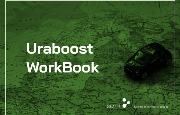 Uraboost WorkBookin kansi. Karttakuva jossa, auto.