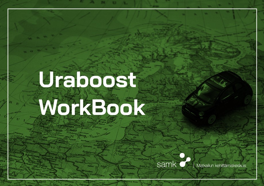 Uraboost WorkBookin kansi. Karttakuva jossa, auto.