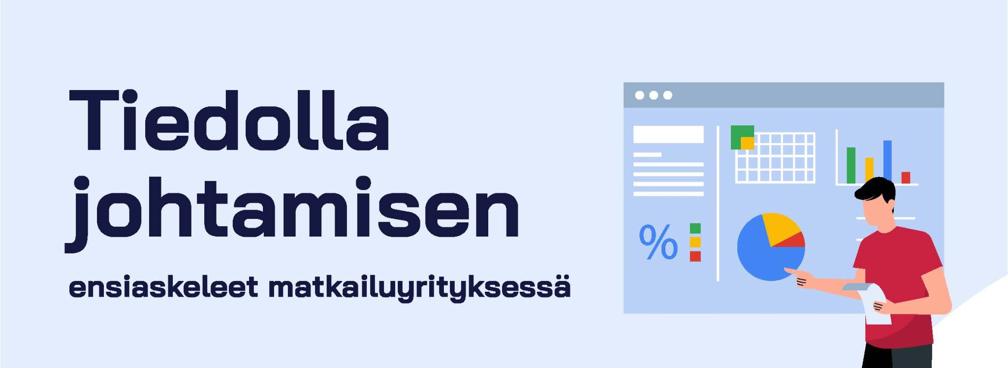 Tiedolla johtamisen ensiaskeleet matkailuyrityksessä oppaan kuvitettu kansikuva.