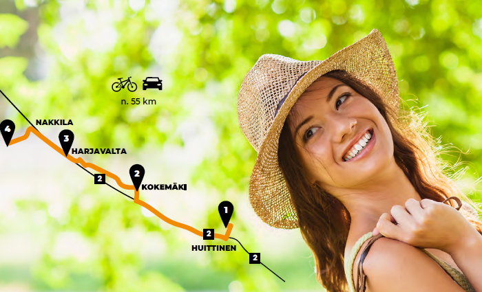 In the image, there is a smiling woman and a map of a food tourism route.