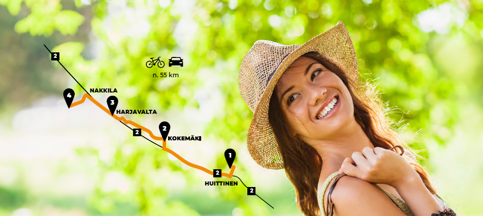 In the image, there is a smiling woman and a map of a food tourism route.