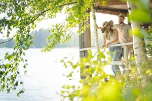 Two people by the lake. Illustration.