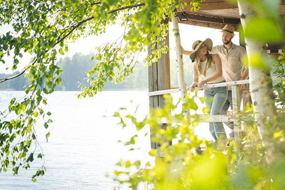 Two people by the lake. Illustration.