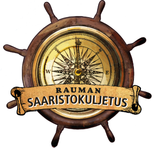Logo jossa ruori ja lukee Rauman Saaristokuljetus.
