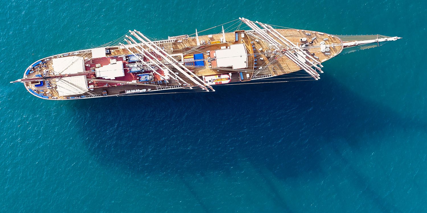 Aerial view of the ship.