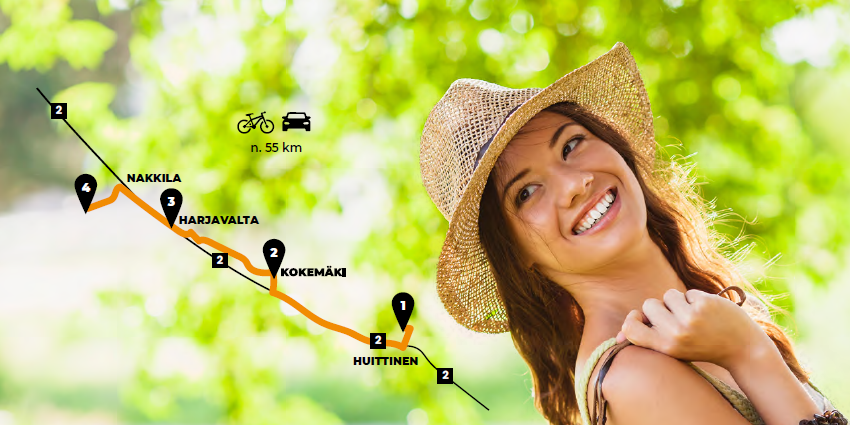 In the image, there is a smiling woman and a map of a food tourism route.
